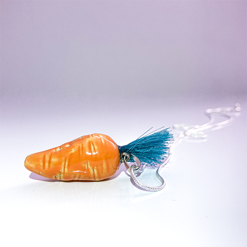 Ceramic Carrot Pendant on Sterling Silver Chain Necklace